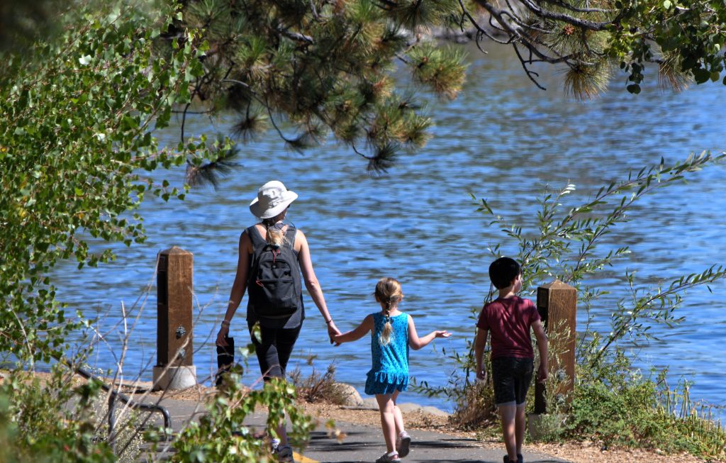 Family walking around Lake Tahoe