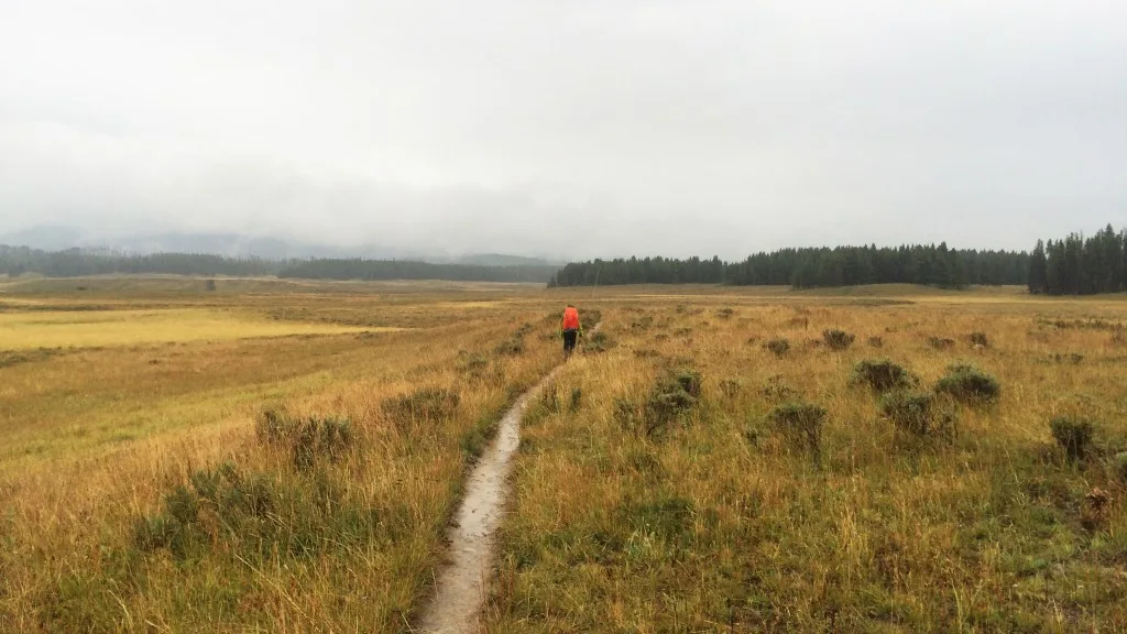 Hiker walking through Yellowstone