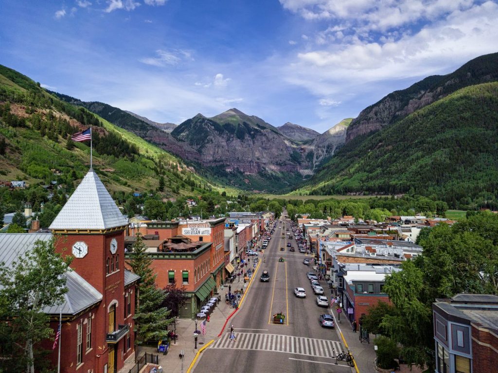 Telluride, Colorado USA - Summer View Telluride - View of town and mountains.