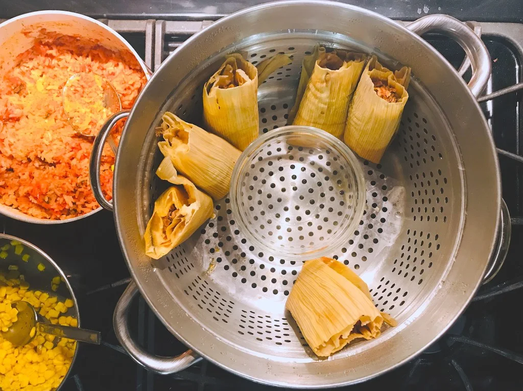 Tamales in bowl being made