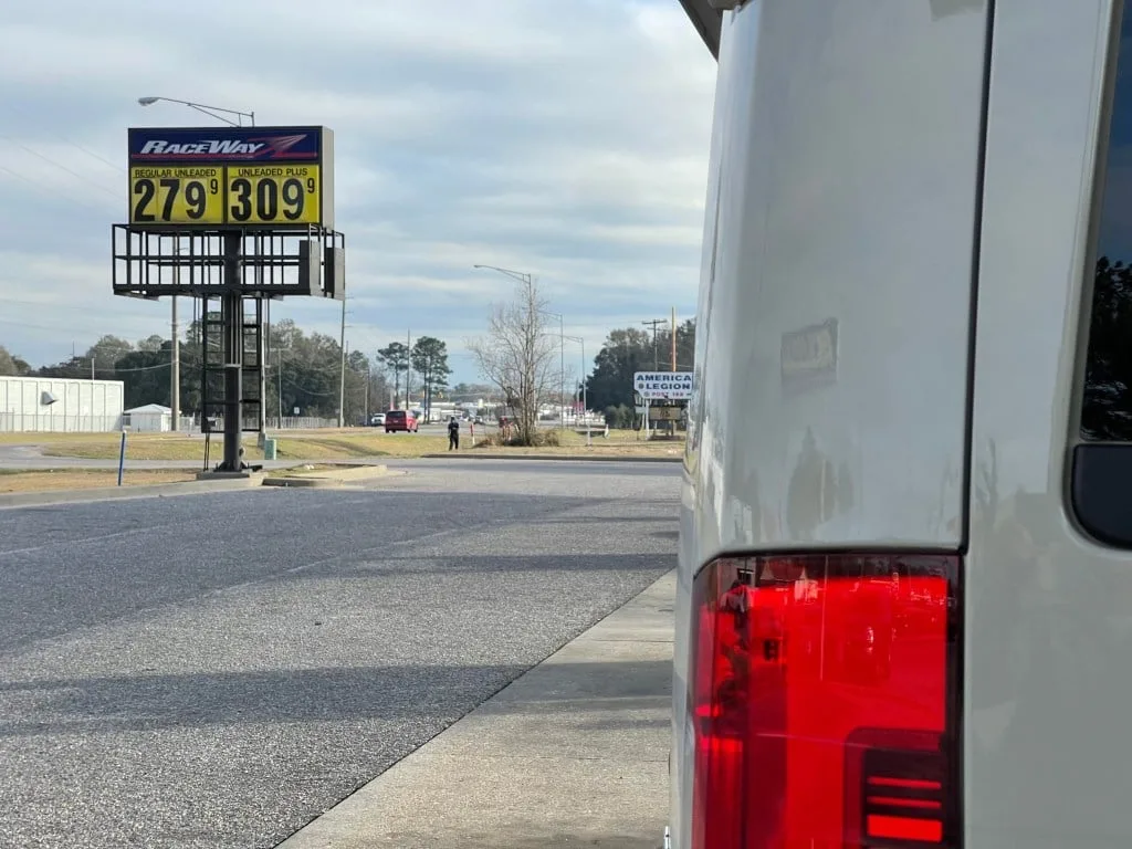 A photo showing the gas prices at a Raceway gas station.