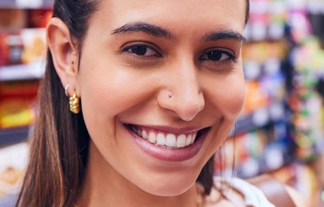 Woman smiling in Costco