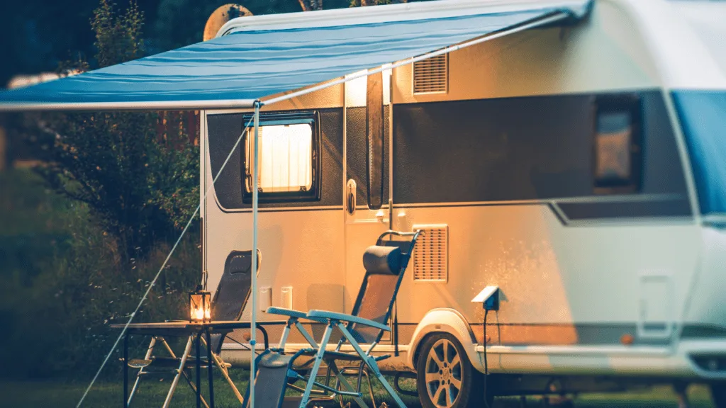 RV parked with awning extended