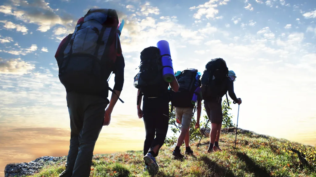 Group hiking together