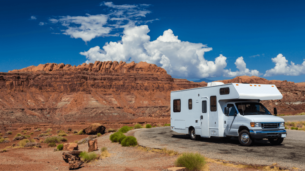 RV parked in canyon
