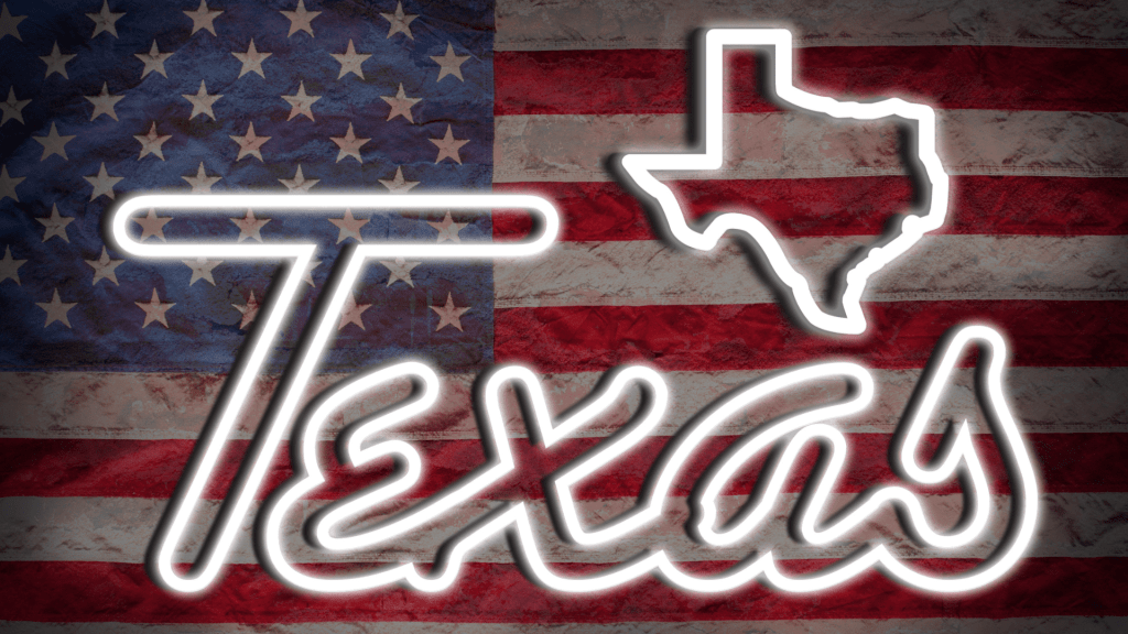 Texas sign on American flag