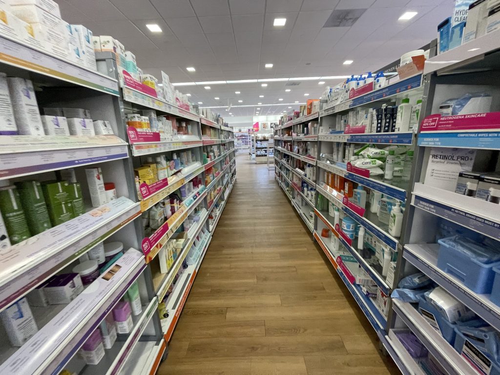 A photo of packed shelves at an Ulta store