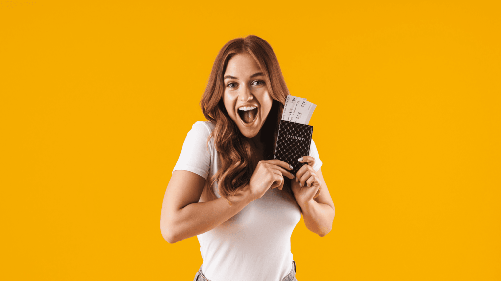 Happy woman with USA passport