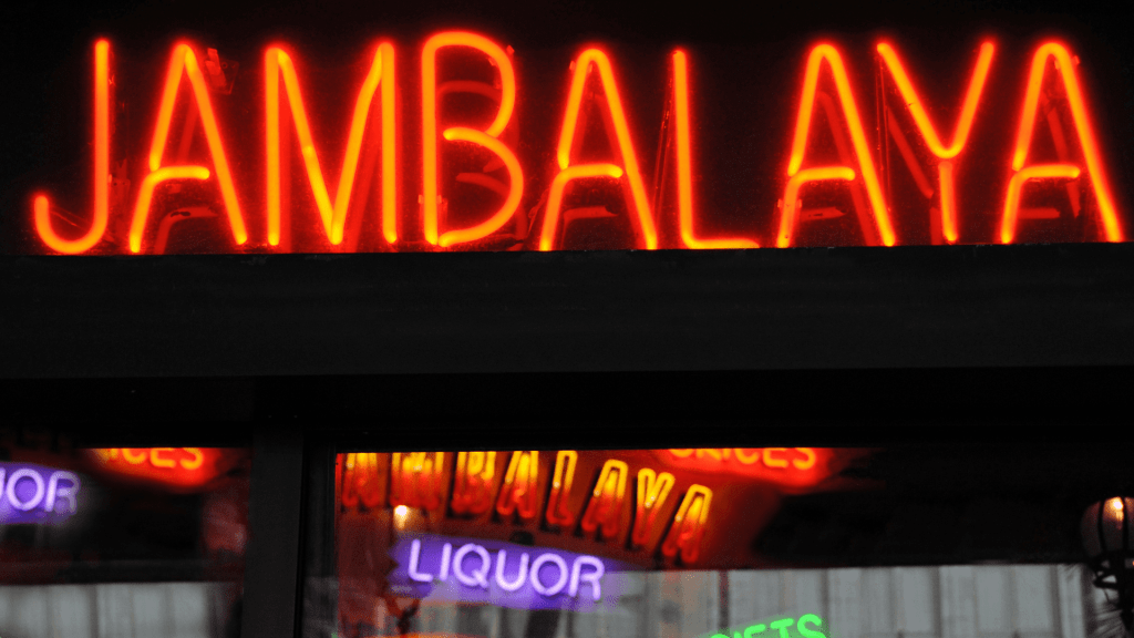 Neon jambalaya restaurant sign