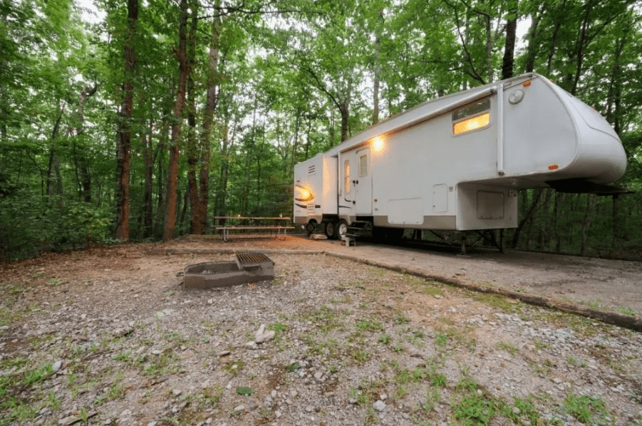 Leveling RV at campsite