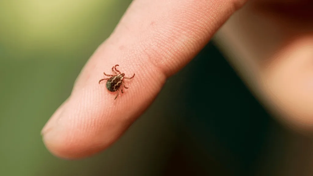 Tick crawling on finger