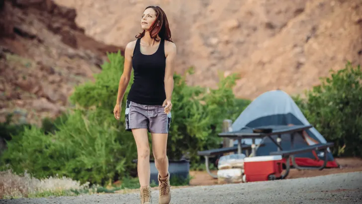 Woman camping in Moab