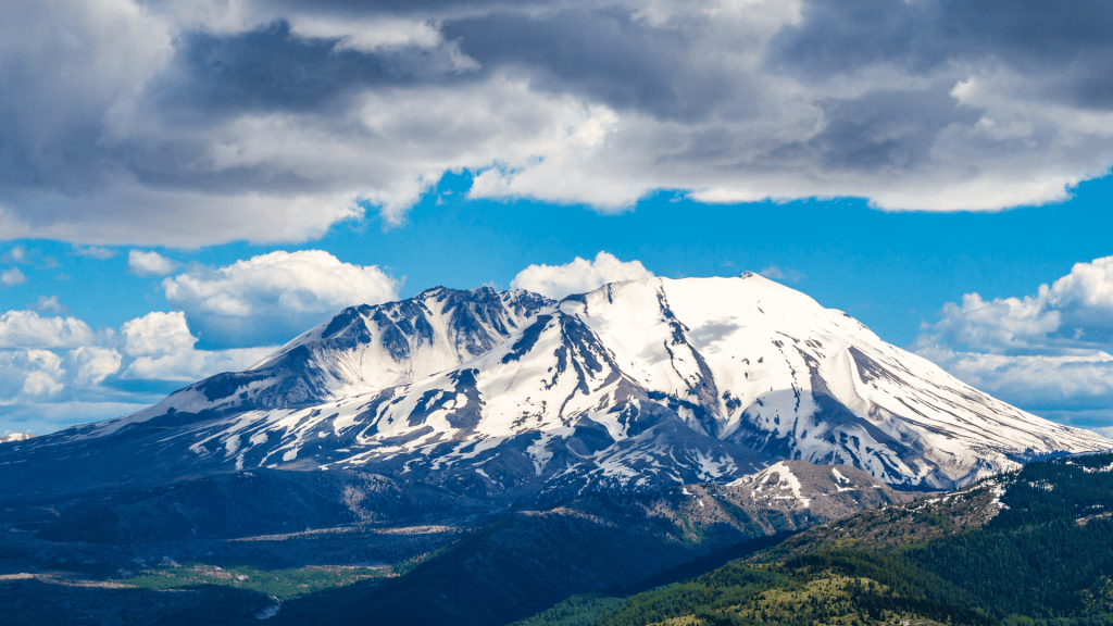 View of snowy Mount St. Helens