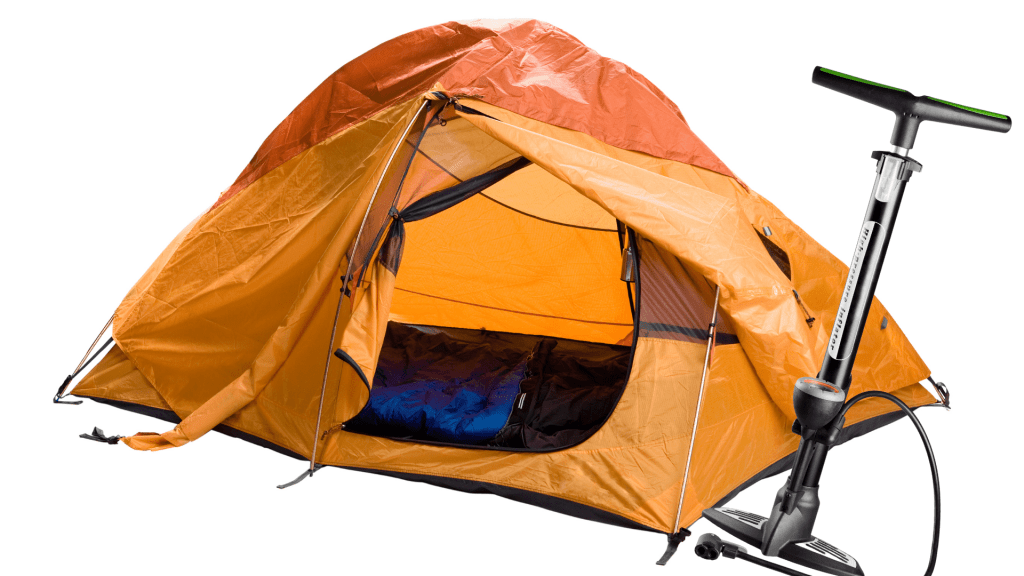 Inflatable tent and pump