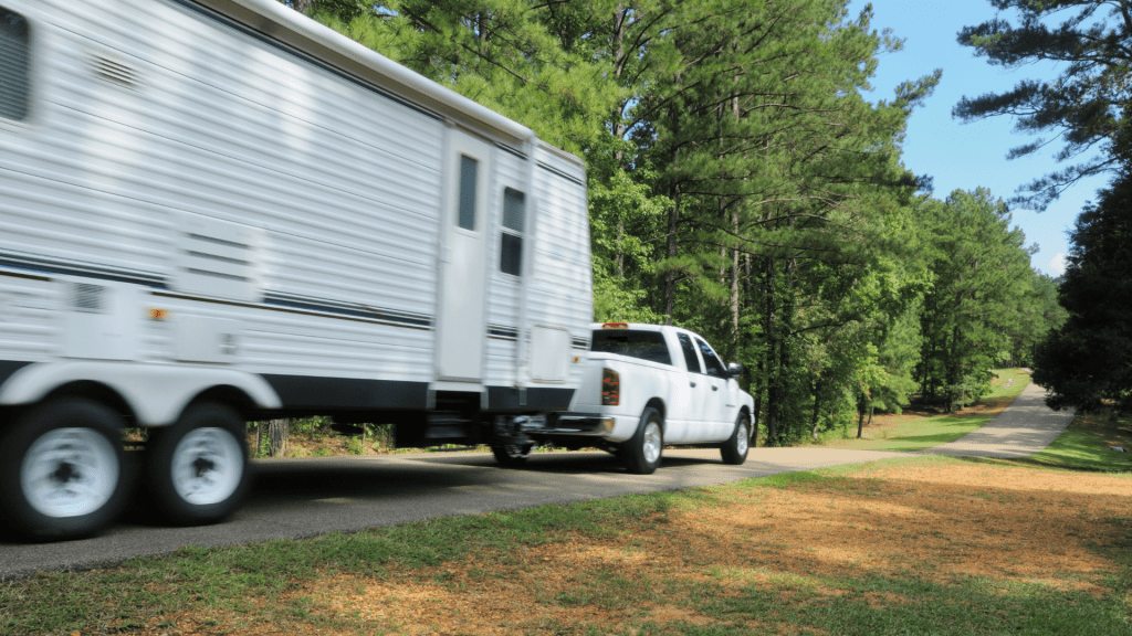 Truck towing travel trailer