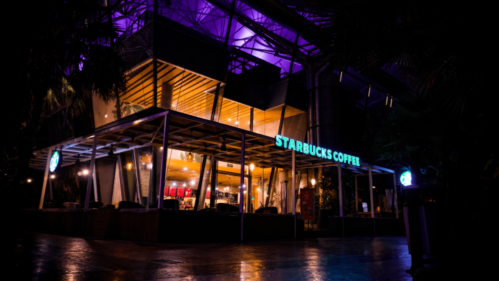 Starbucks parking lot at night