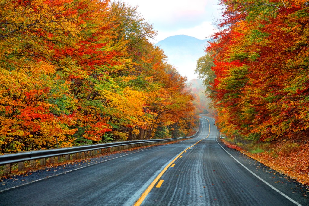 The Kancamagus Highway in Northern NH is a 34-mile scenic highway that stretches from Lincoln, NH to Conway, NH