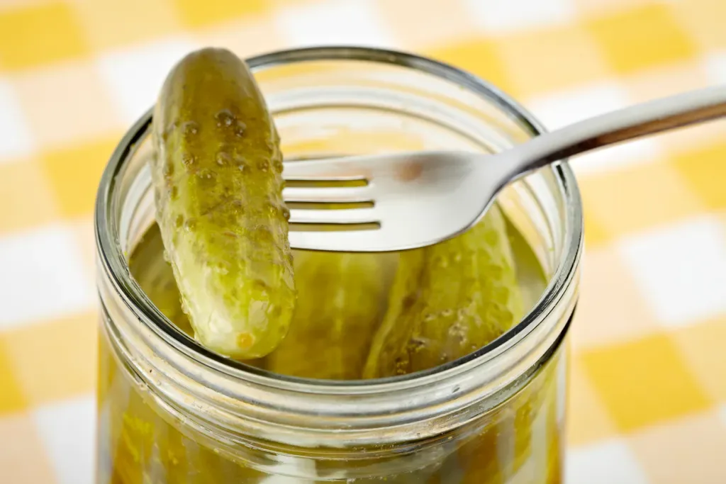 A jar of pickled cucumbers used to make Koolicles