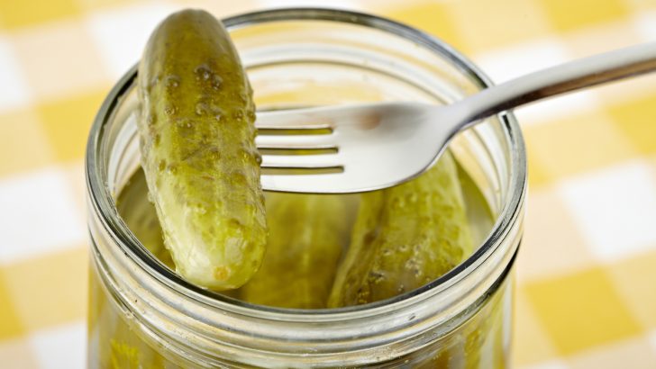 A jar of pickled cucumbers used to make Koolicles