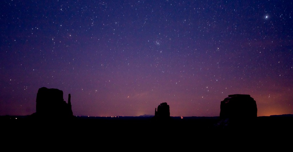 A nighttime view of Monument Valley in Arizona. 