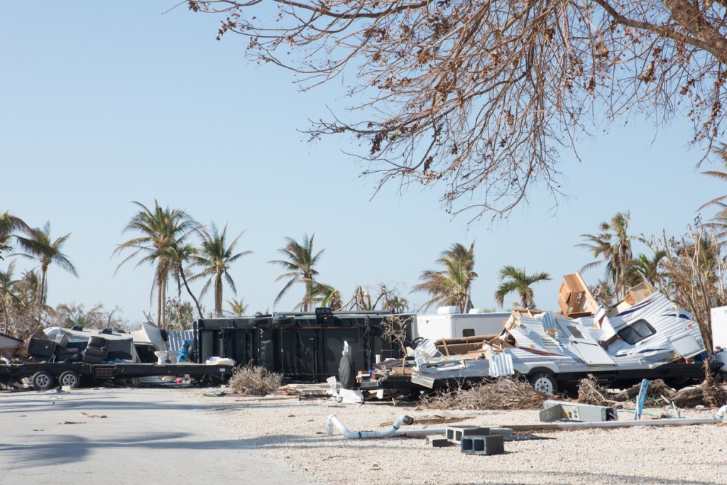 Smashed and flipped RVs after a hurricane hit an RV park