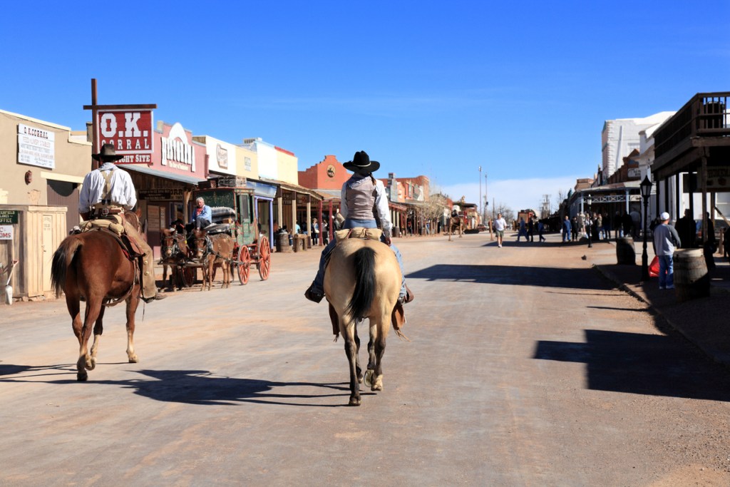 Actors play couple of cowboys coming to Tombstone. The Old West feel and surrounding wilderness make the town a hidden gem for snowbirds.