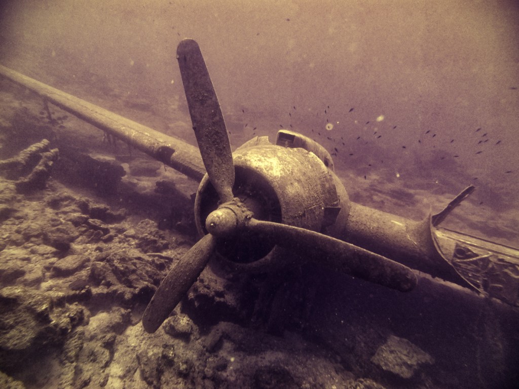 A photo of a C47 Dakota wreck. Similar wrecks can be found at the bottom of Lake Mead.