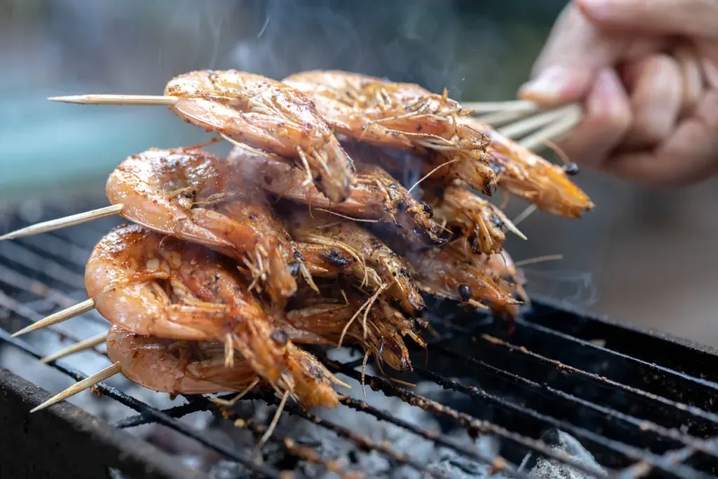spicy grilled shrimp skewers. The food at Florida's music festivals is divine!