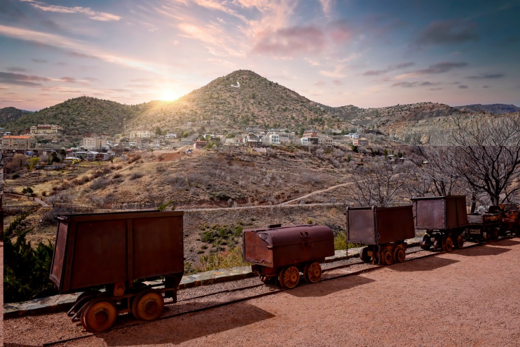 A photo of old copper mining carts in Jerome, a great day trip from Sedona.