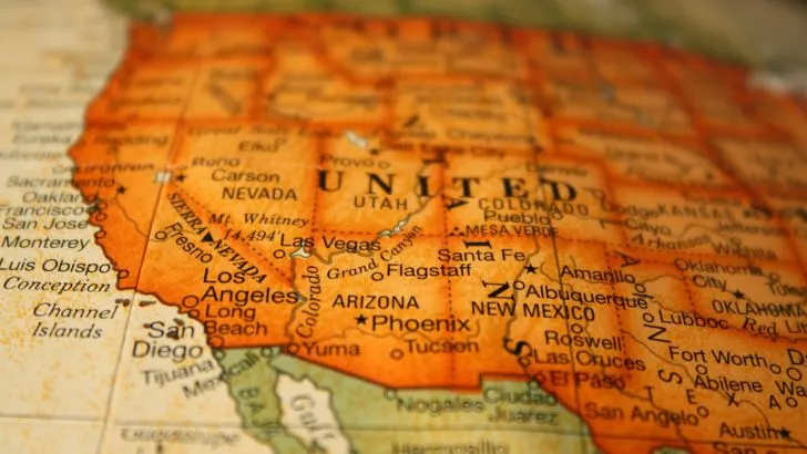 A map of the southwest us, which contains many favorite snowbird destinations