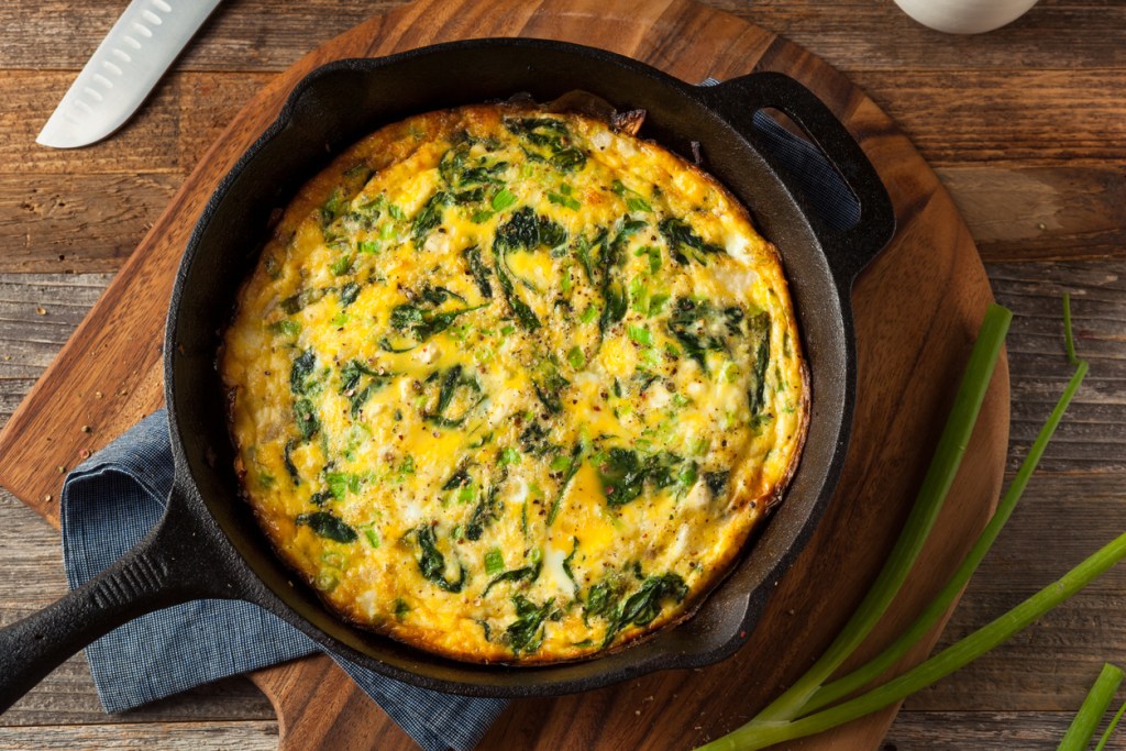 A spinach and feta frittata is an easy one-pot camp meal