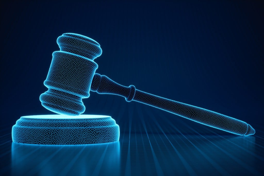 A 3D image gavel in blue. Online furniture auctions are becoming more popular
