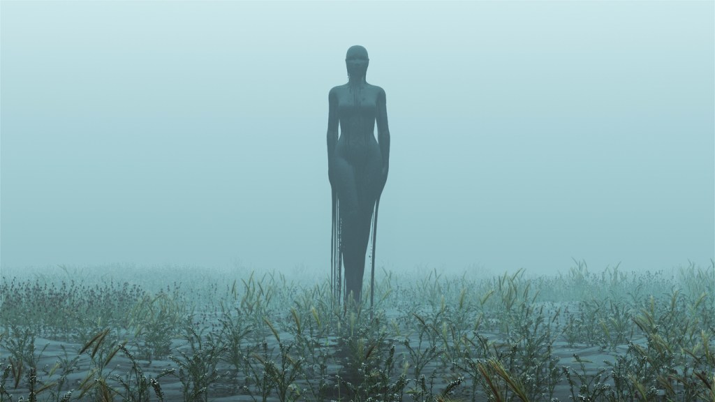 A creepy female figure in the mists. Some believe skinwalkers are evil witches.