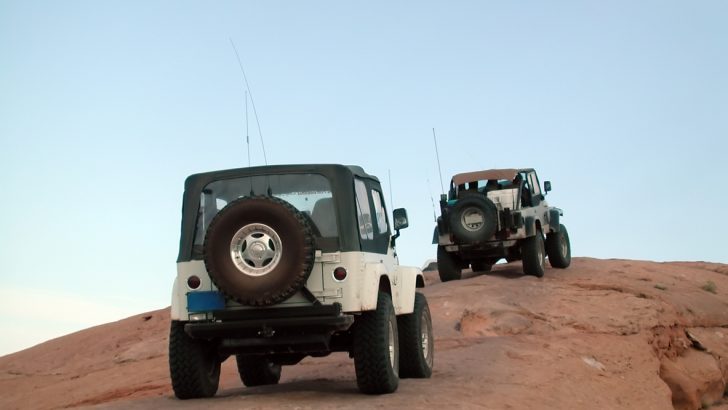Jeeps hitting a trail in Moab potentially for a badge of honor.
