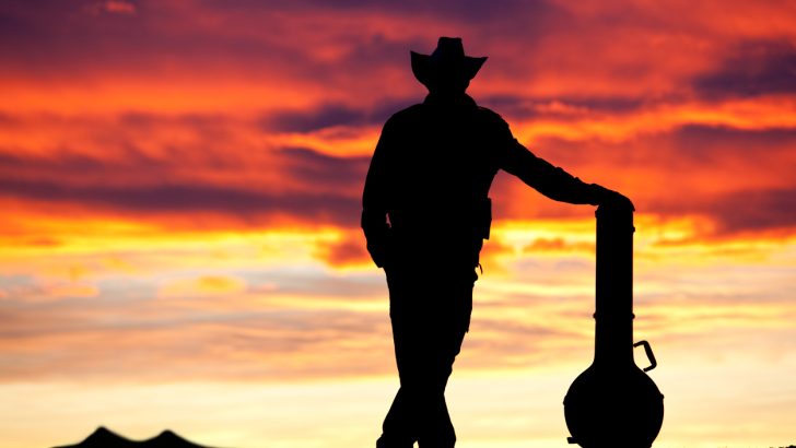 Silhouette of Country Musician in front of a sunset