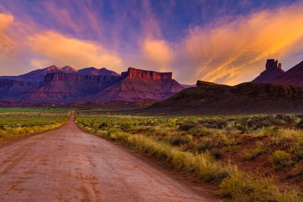 La Sal Mountains and Red Rock Canyons Sunset. Much of the BLM land in Moab has been closed.