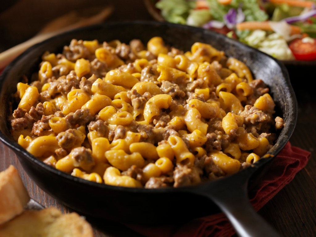 beef and macaroni are common ingredients in a Minnesota hotdish