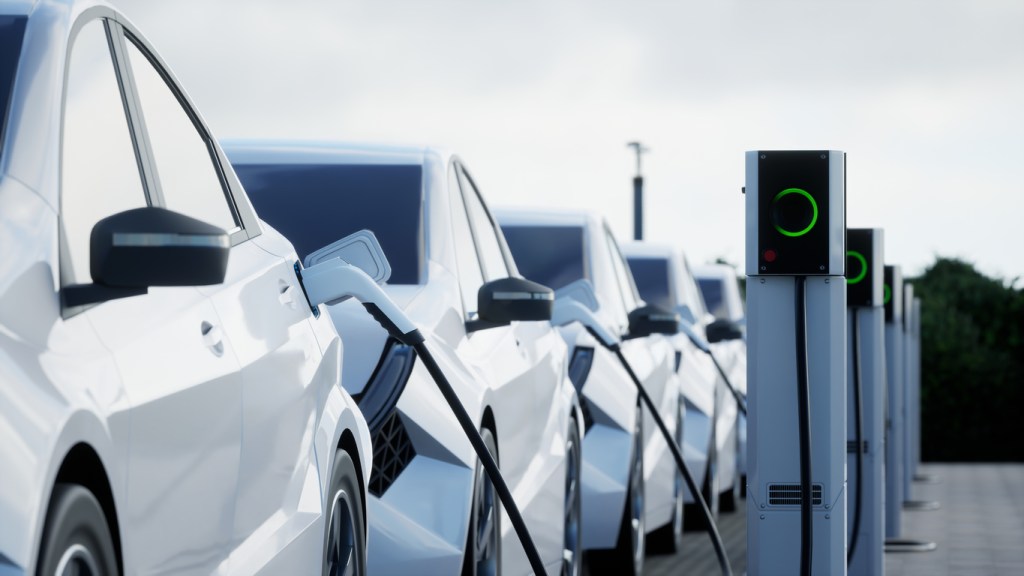 Electric cars charging their lithium batteries