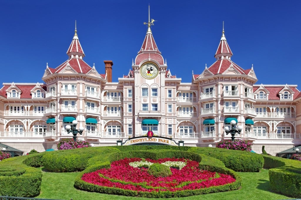 The entrance to Disneyland in France - owned by the Walt Disney company