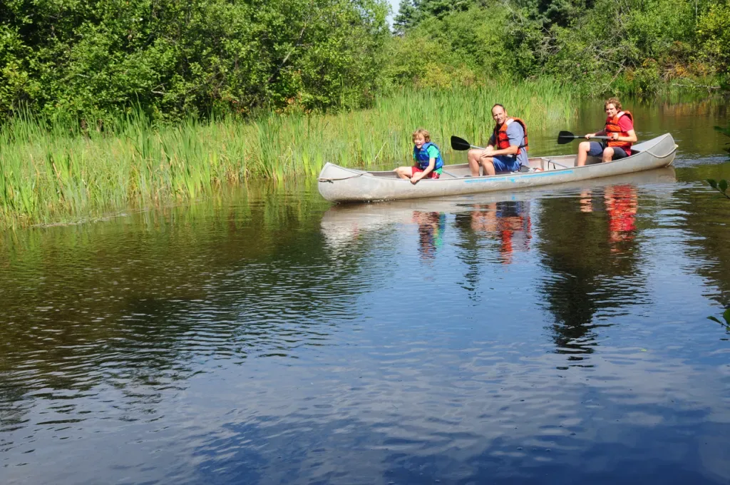A man and two boys kayaking in Lake Superior, Isle Royale National Park