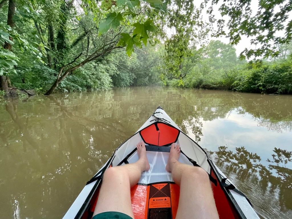 View of the front portion of a foldable kayak