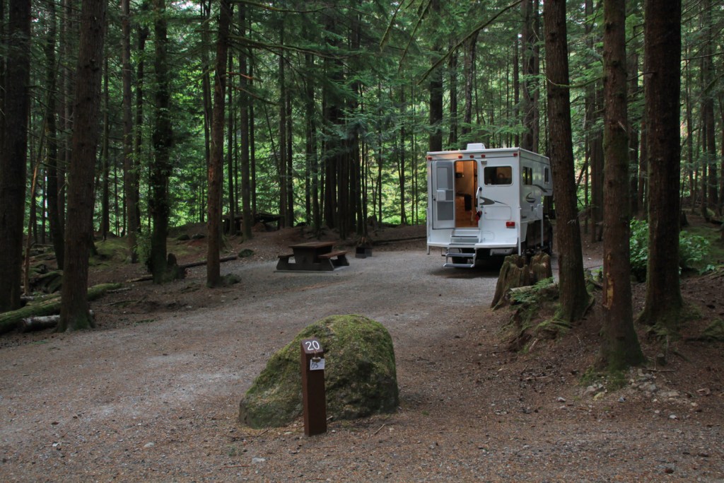 RV parked at Alice Lake in British Columbia