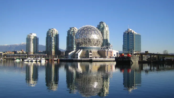 Science World Dome in Vancouver skyline