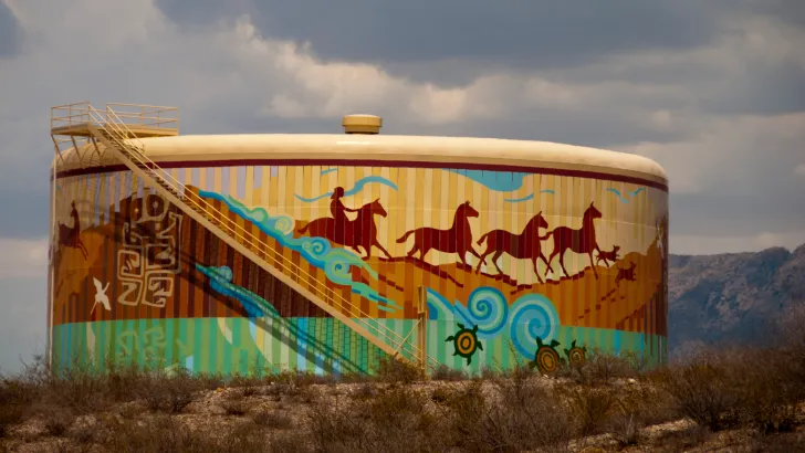 A mural painted on a water tank - exploring the murals around Las Cruces is an excellent free activity