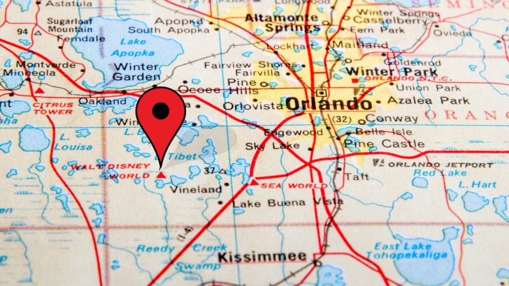 Walt Disney World pinned on a map of Florida
