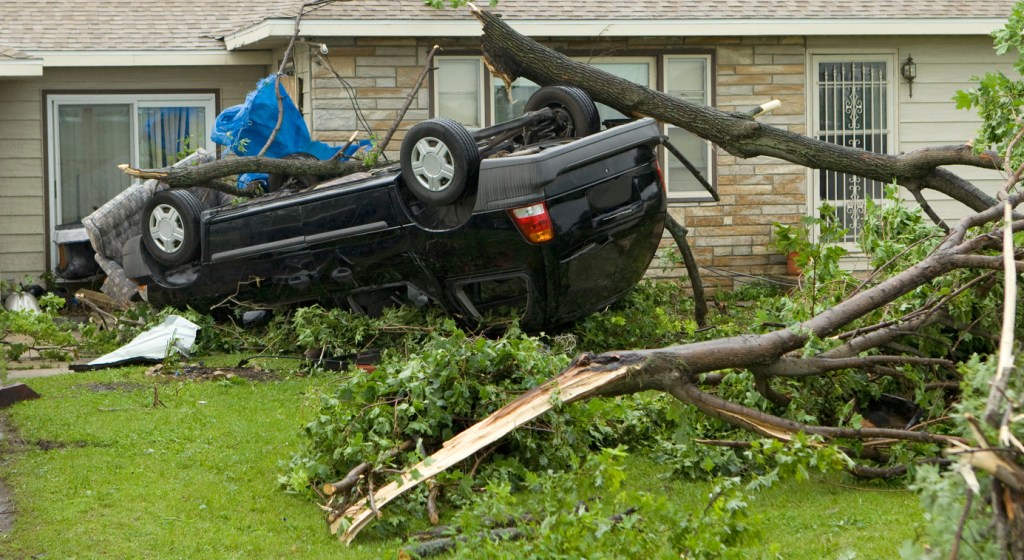 Van flipped over from a tornado