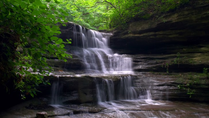 A waterfall similar to those you might find in Illinois State Parks.