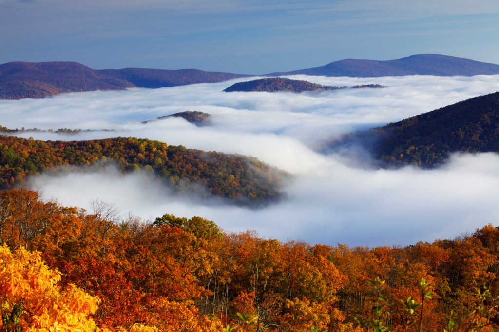 Mist settles over the Appalachian Mountains in Tennessee.