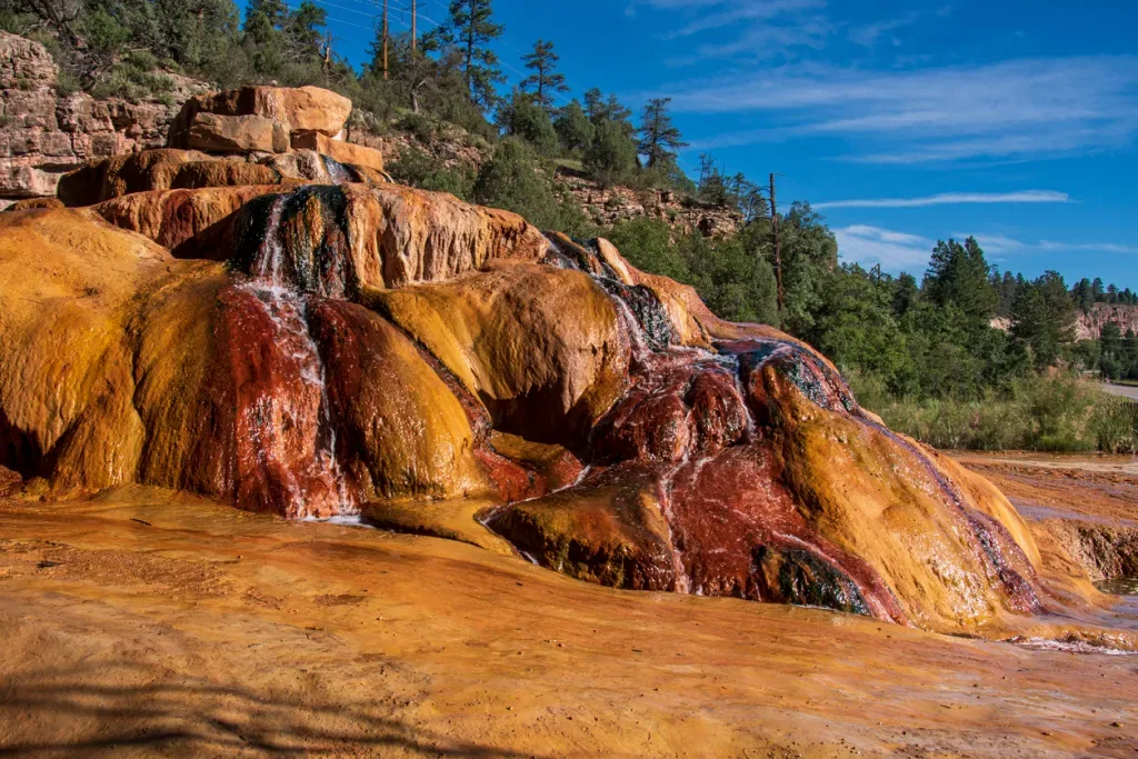 The unusual orange, red, and brown rock formation at Pinkerton Hot Springs, near Durango.
