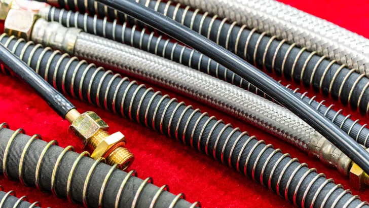 A close-up image of several types of water lines against a red background.